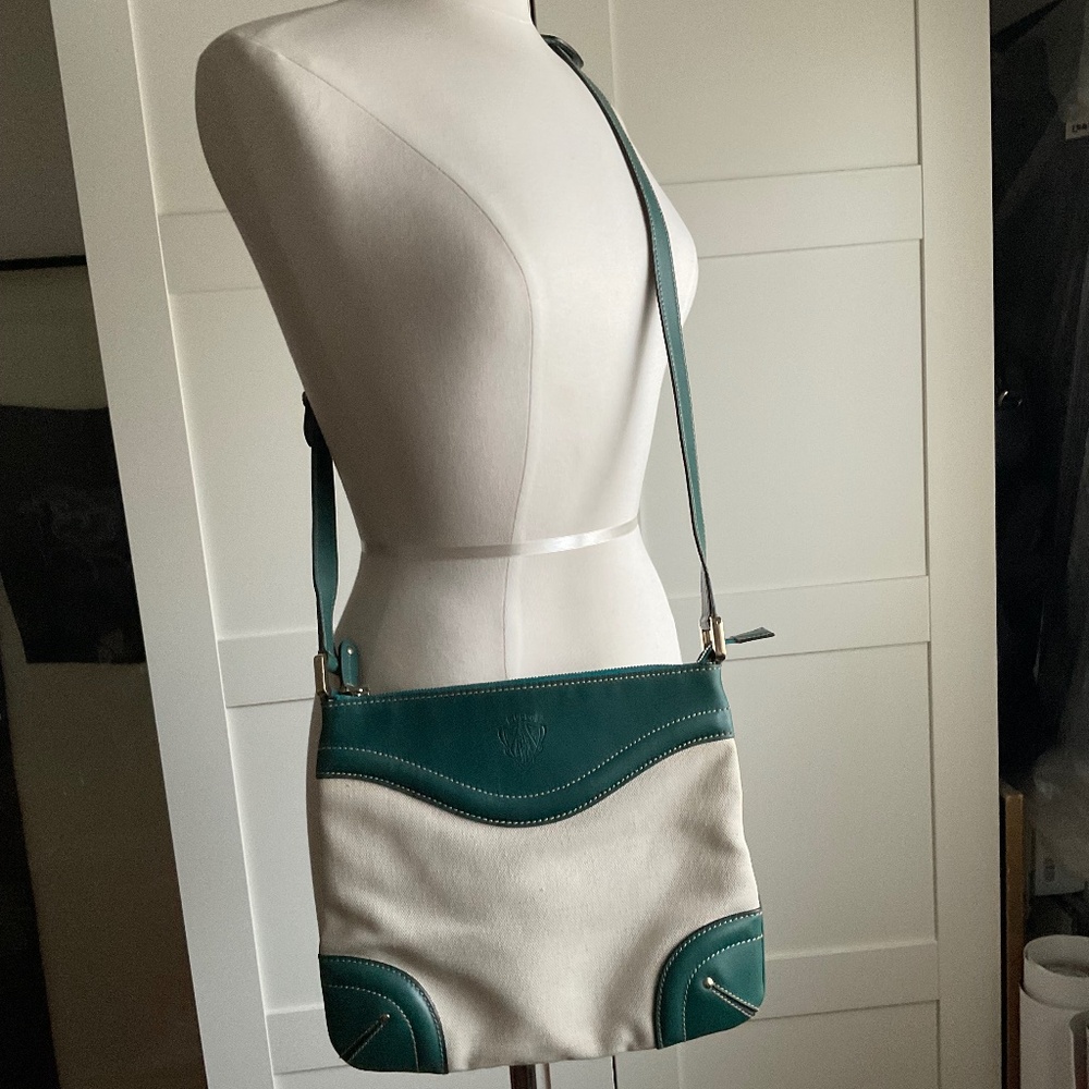 Gucci teal green leather canvas crossbody bag